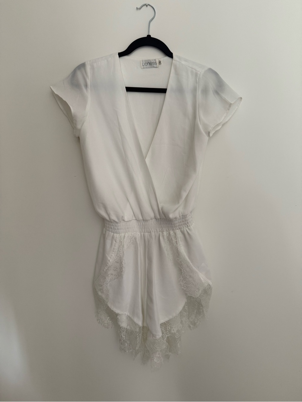 Lioness White Lace-Trim Chemise Romper